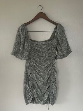 Altar’d State NWT Jade Green Ruched Mini Dress Size Small Puff Sleeve